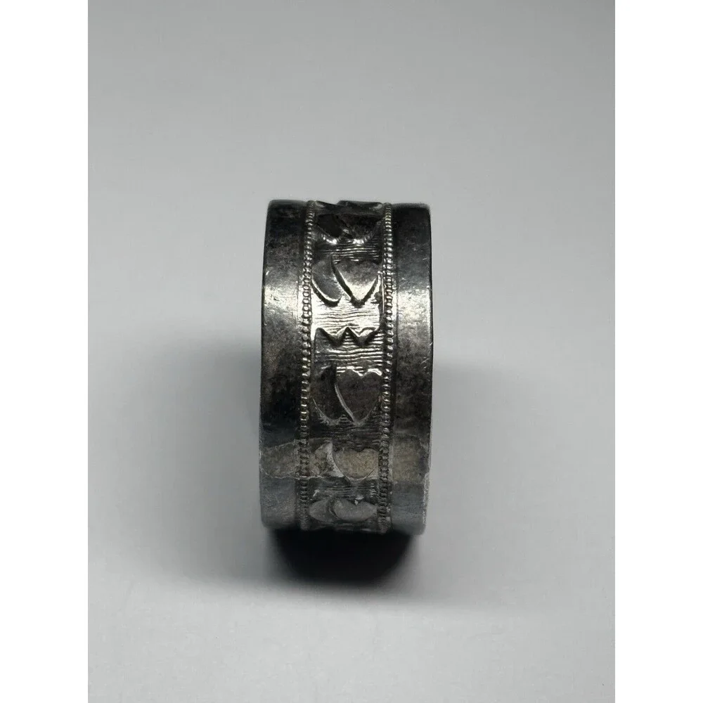 Sterling Silver 925 Inlay Heart Shapes Band Hand Chased Ring Size 5.75